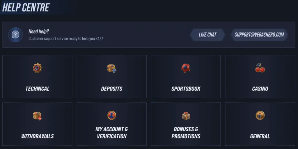 Help Center's options